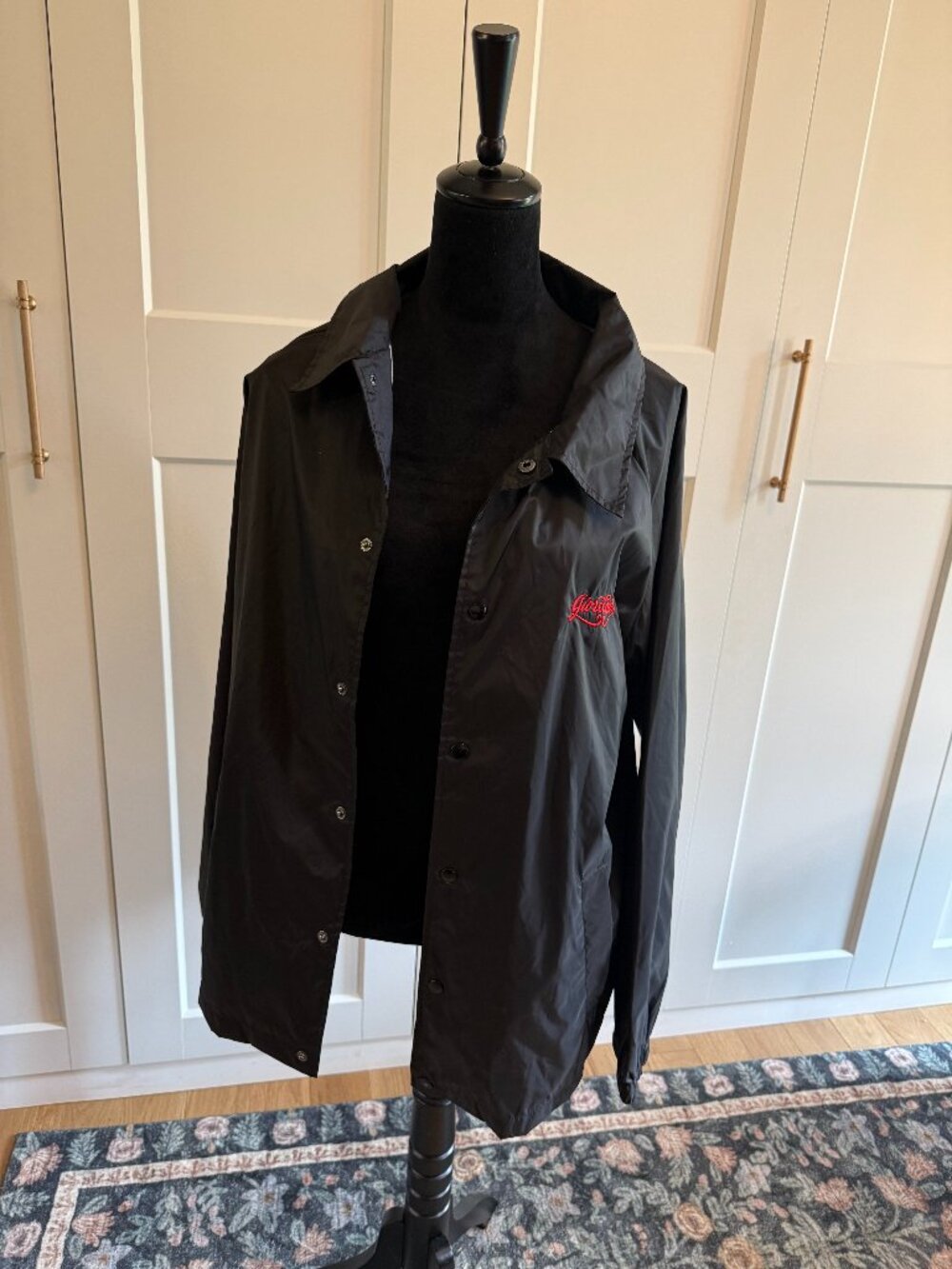 Harriton Giordano's Black Snap Front Coaches Jacket Baggy Relaxed Fit Men's M